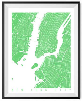 NYC Wall Art Prints - Map Spring Green